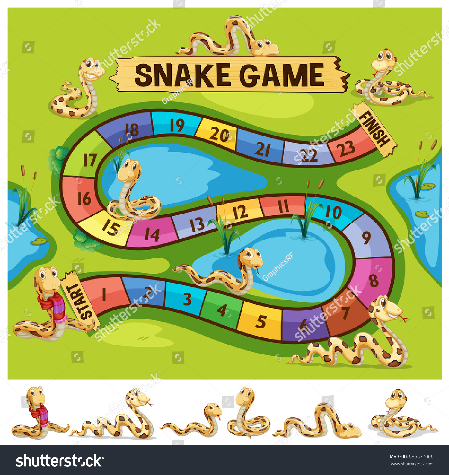 Boardgame Template Snakes Crawling Illustration Stock Vector (Royalty ...