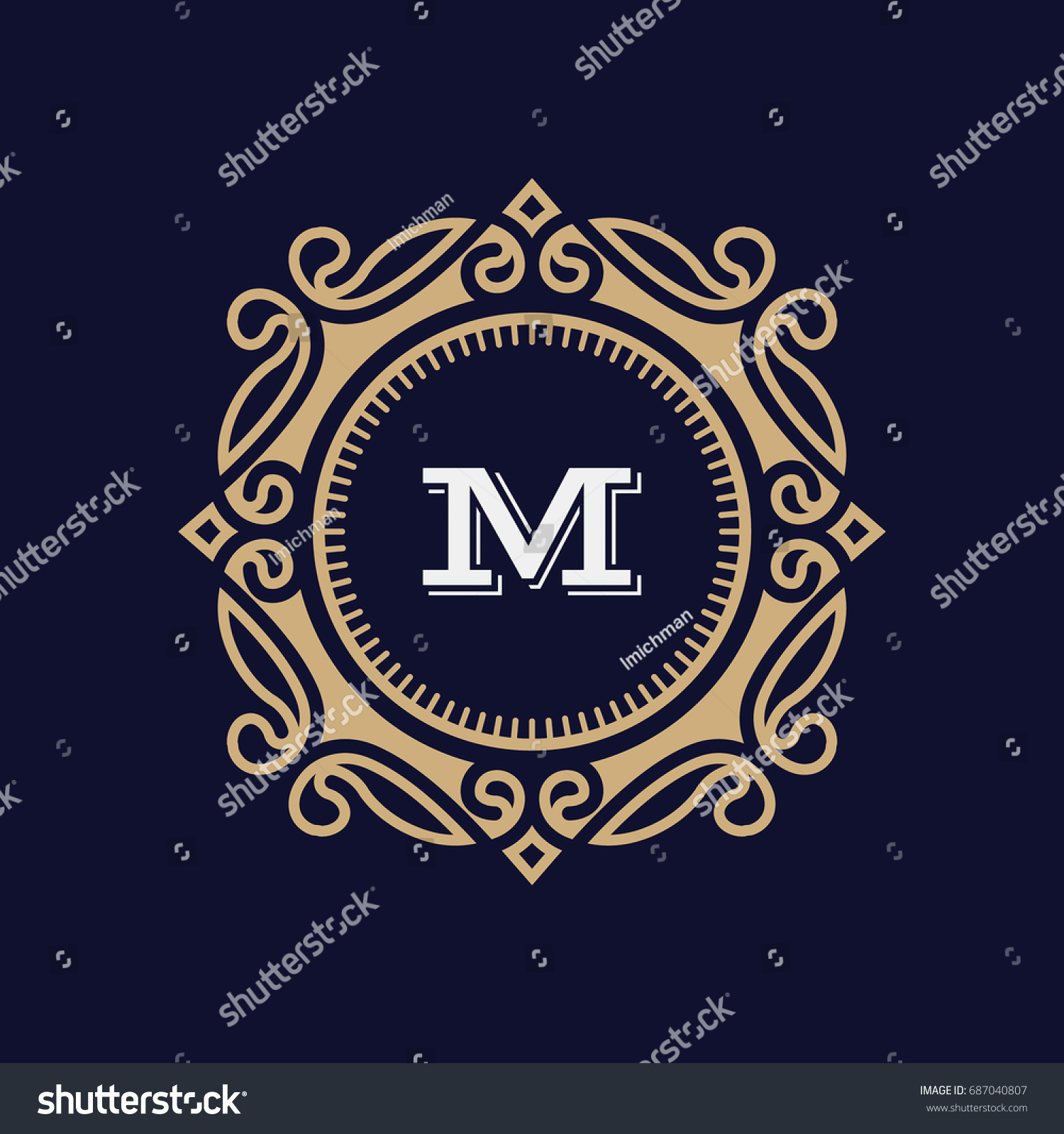 Monogram Letter M Elegant Frame Golden Stock Vector (Royalty Free ...