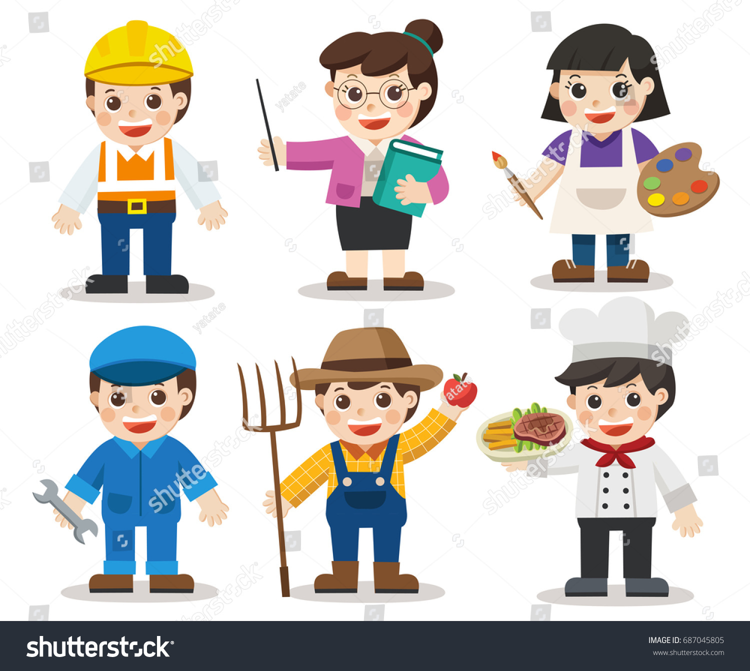 Kid Set Different Professions Artist Teacher Stock Vector (Royalty Free ...