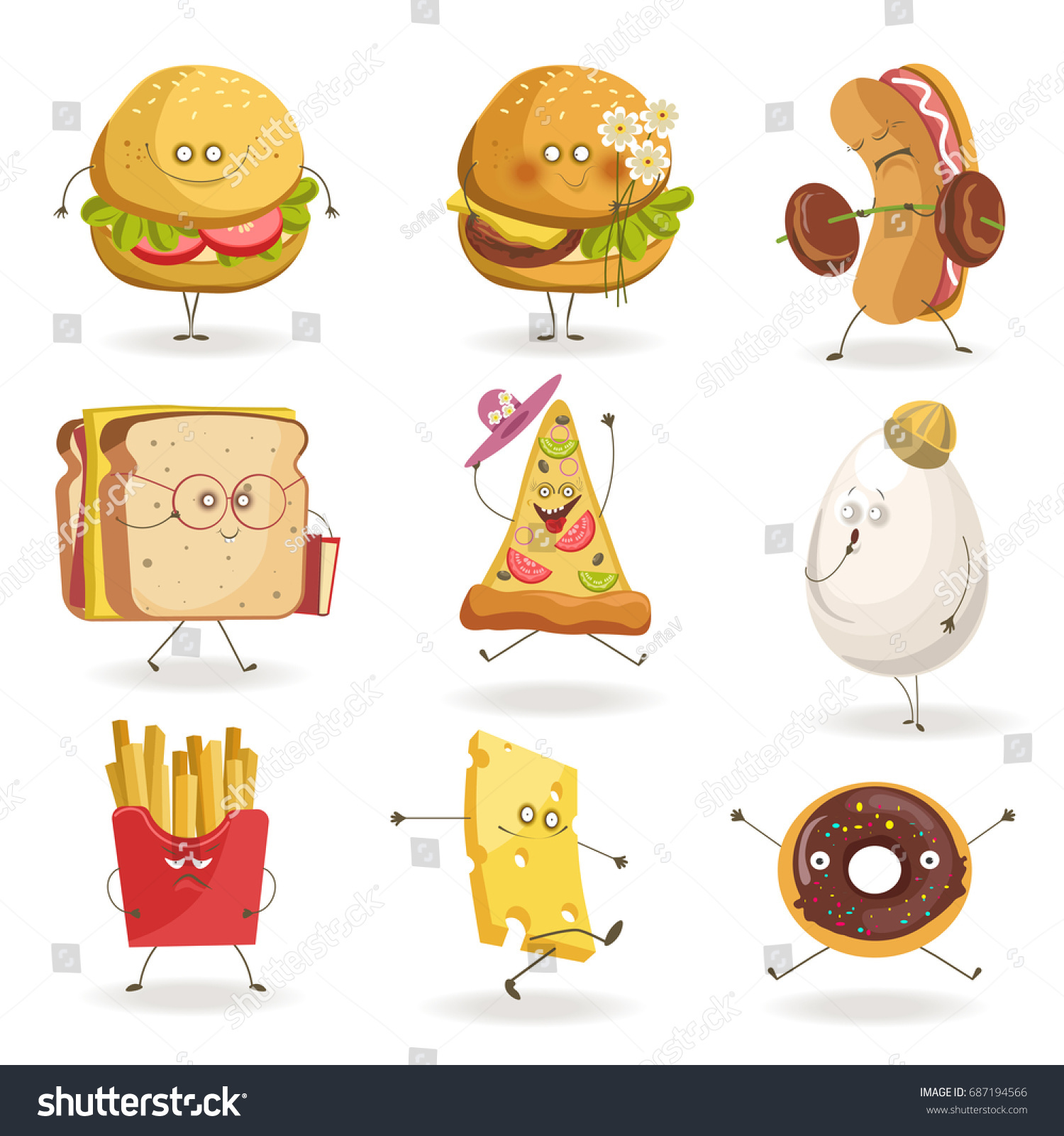 Cheerful Fast Food Cartoon Characters Human Stock Vector (Royalty Free ...