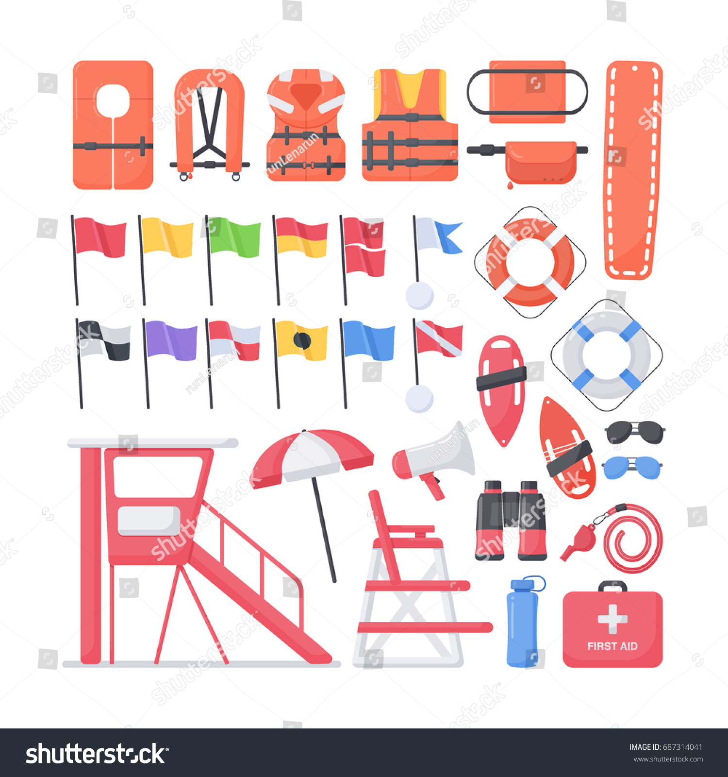 Lifeguard Equipment Flat Vector Icons Set Stock Vector (Royalty Free ...