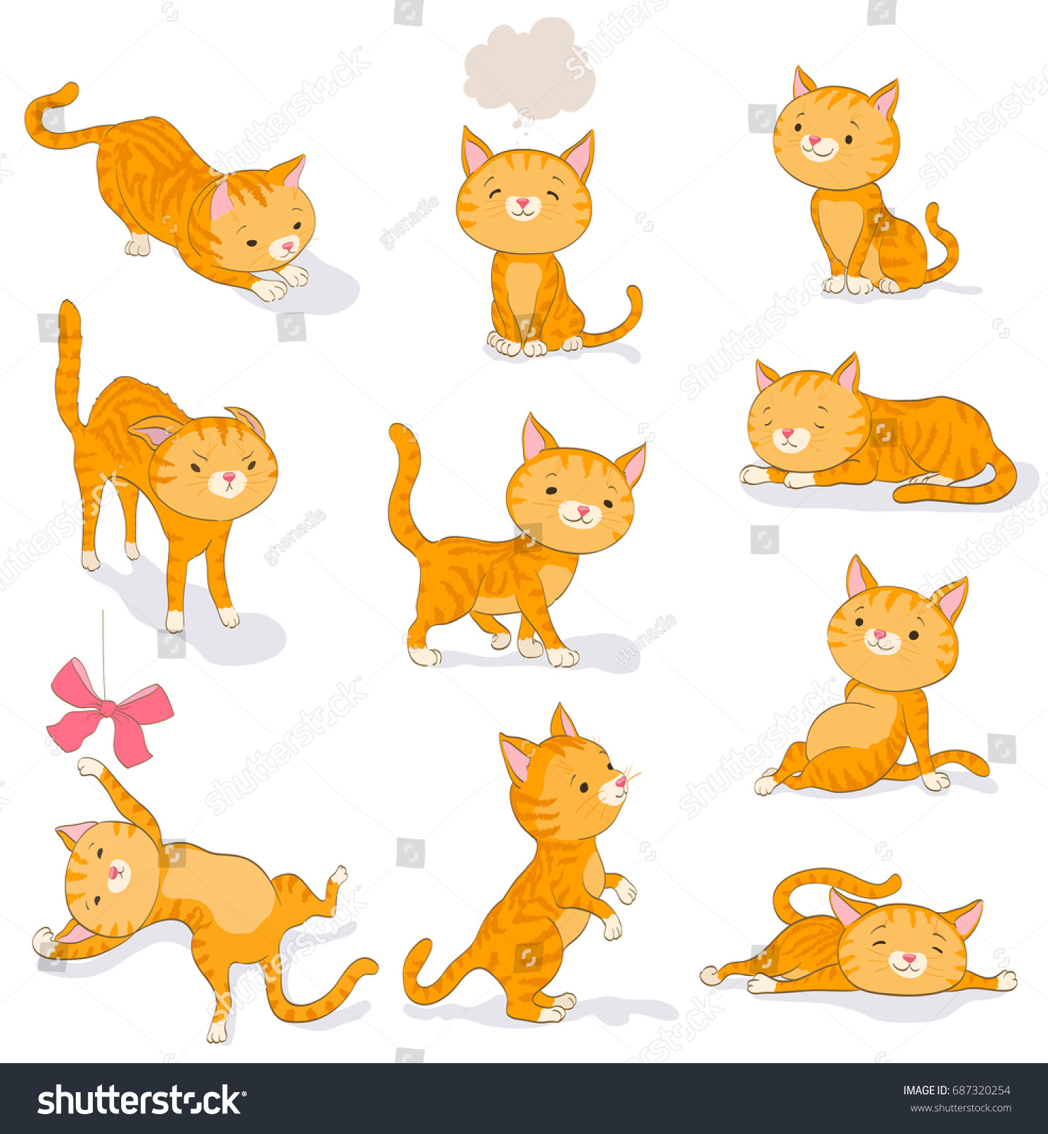 Cute Cat Various Poses Cartoon Kitten Stock Vector (Royalty Free) 687320254...
