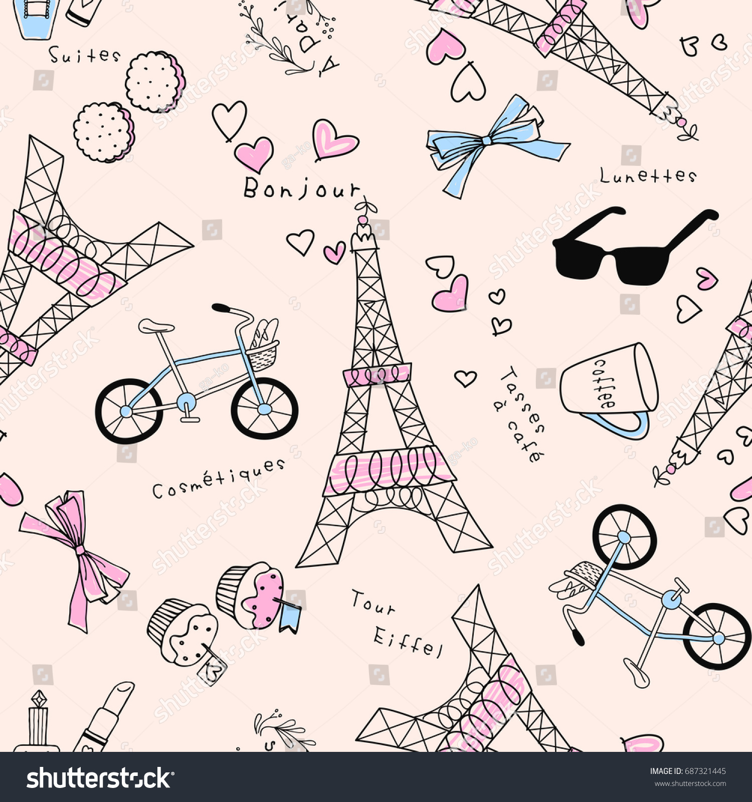 Cute Eiffel Tower Vector Background Seamless Stock Vector (Royalty Free ...