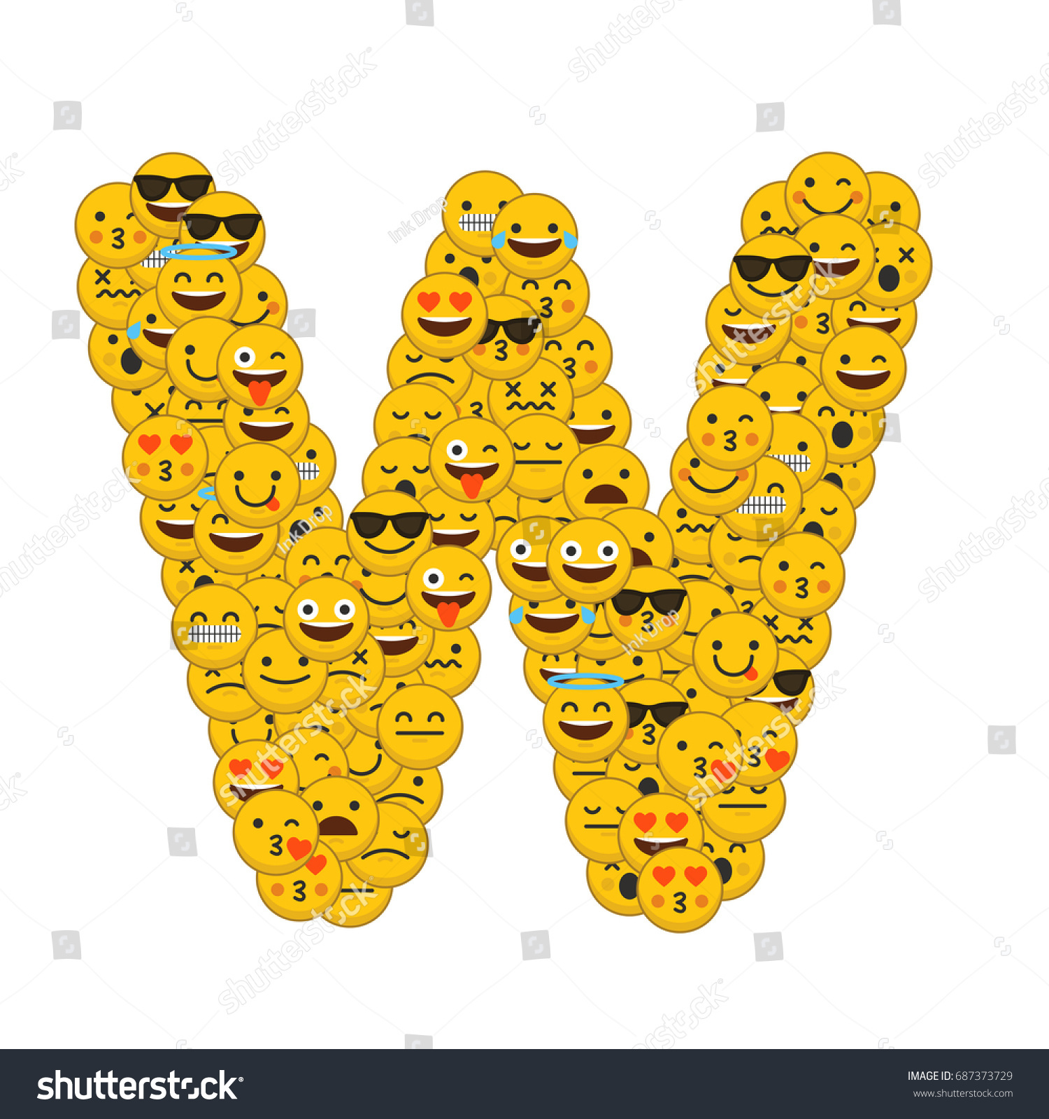 Emoji Smiley Characters Capital Letter W Stock Illustration 687373729 ...