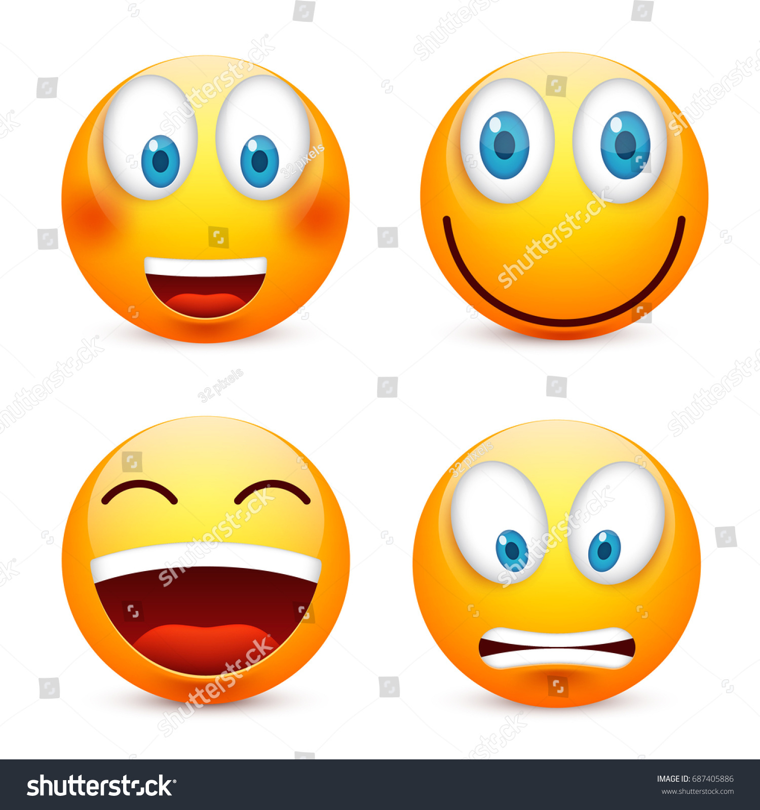 Smiley Blue Eyesemoticon Set Yellow Face Stock Vector (Royalty Free ...