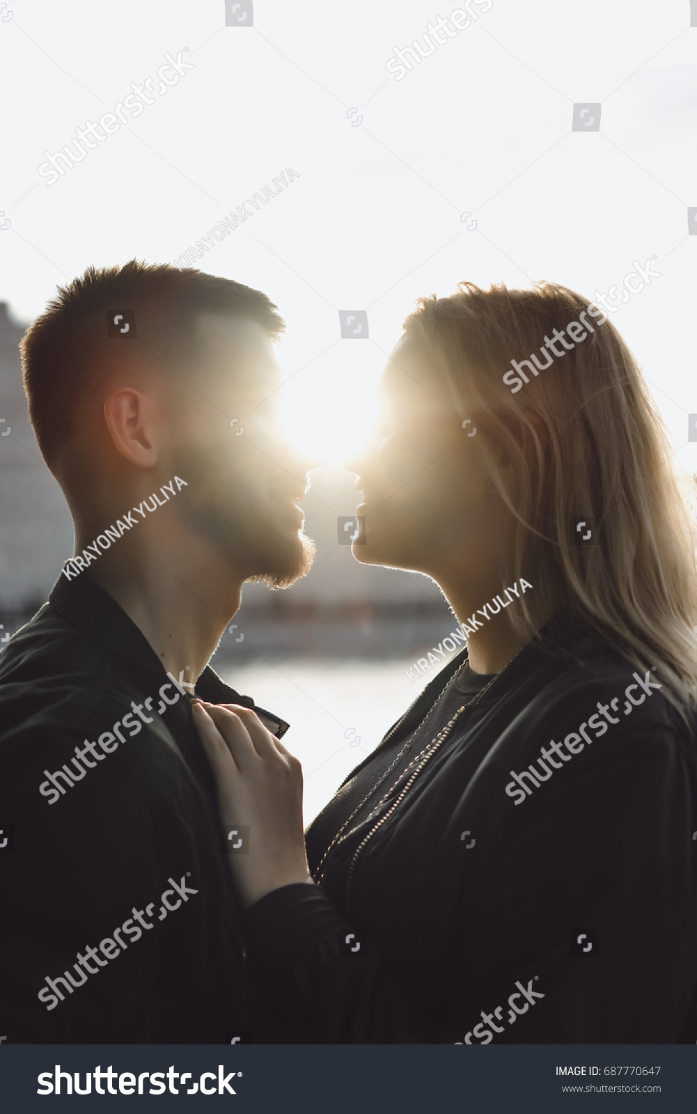 Couple Love Kissing Sunset Stock Photo 687770647 Shutterstock