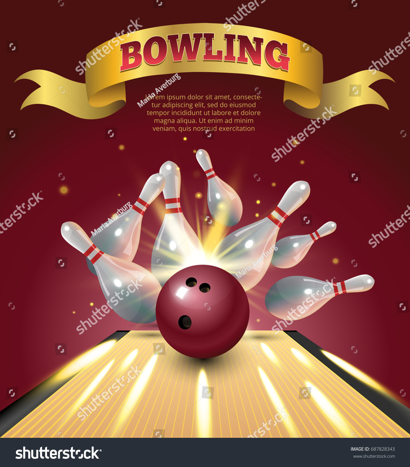 Bowling Club Poster Realistic Ball Skittles Stock Vector (Royalty Free ...