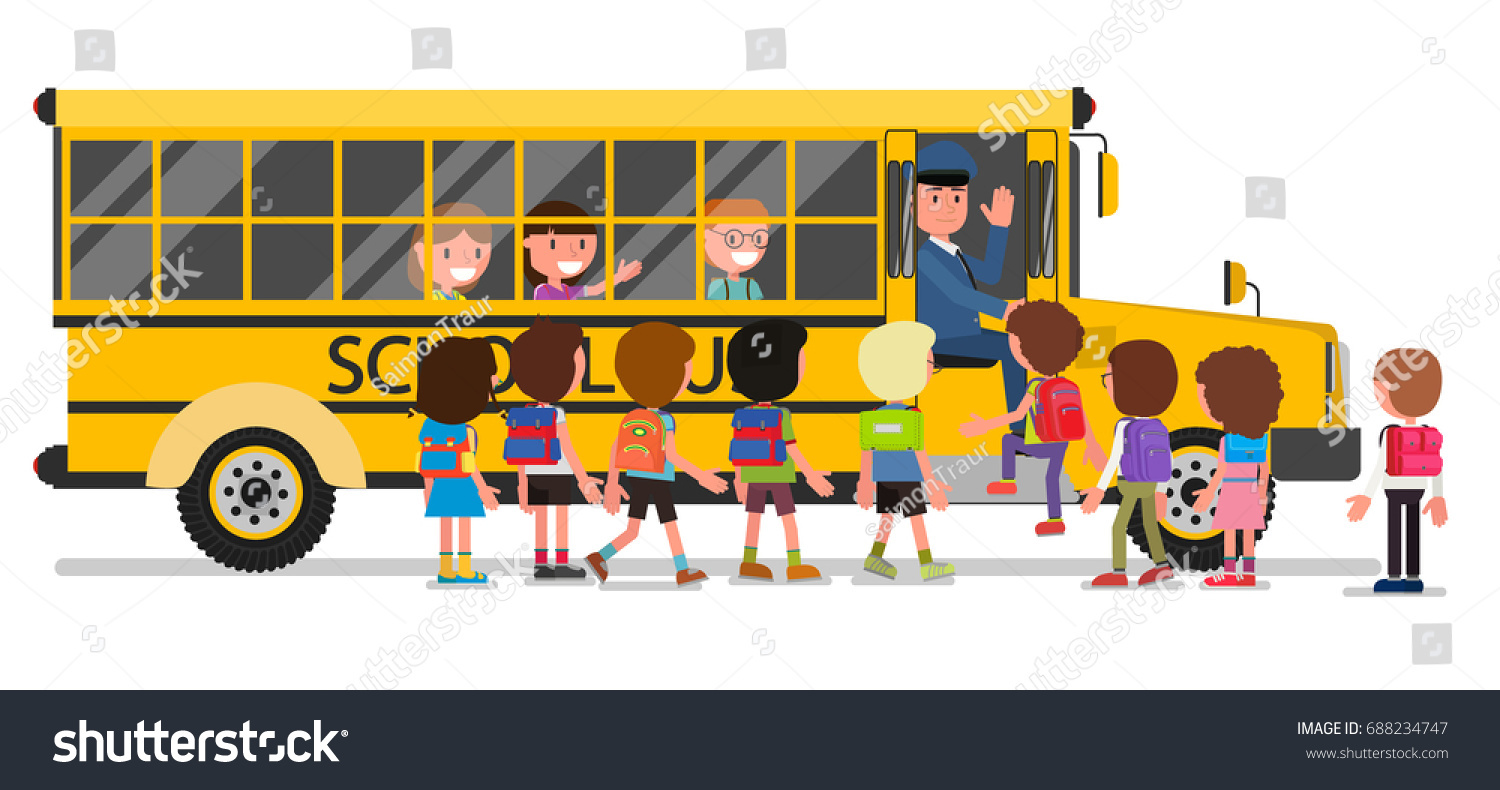 Children Enter School Bus Vector Illustration Stock Vector (Royalty ...