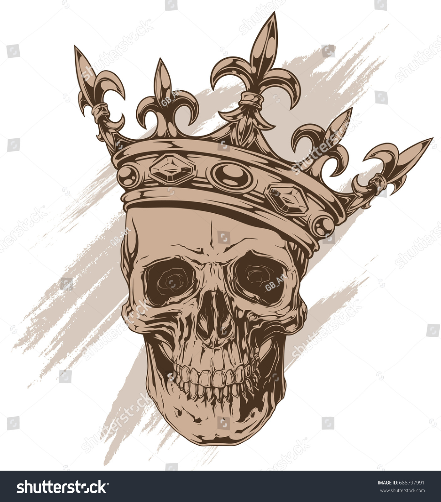 Graphic Brown Human Skull Royal Lily Stock Vector (Royalty Free ...