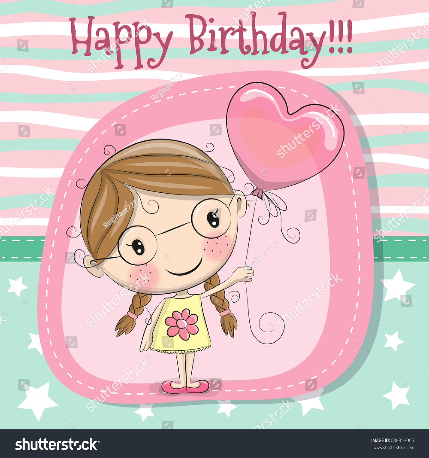 Greeting Card Cute Cartoon Girl Balloon Stock Vector (Royalty Free ...