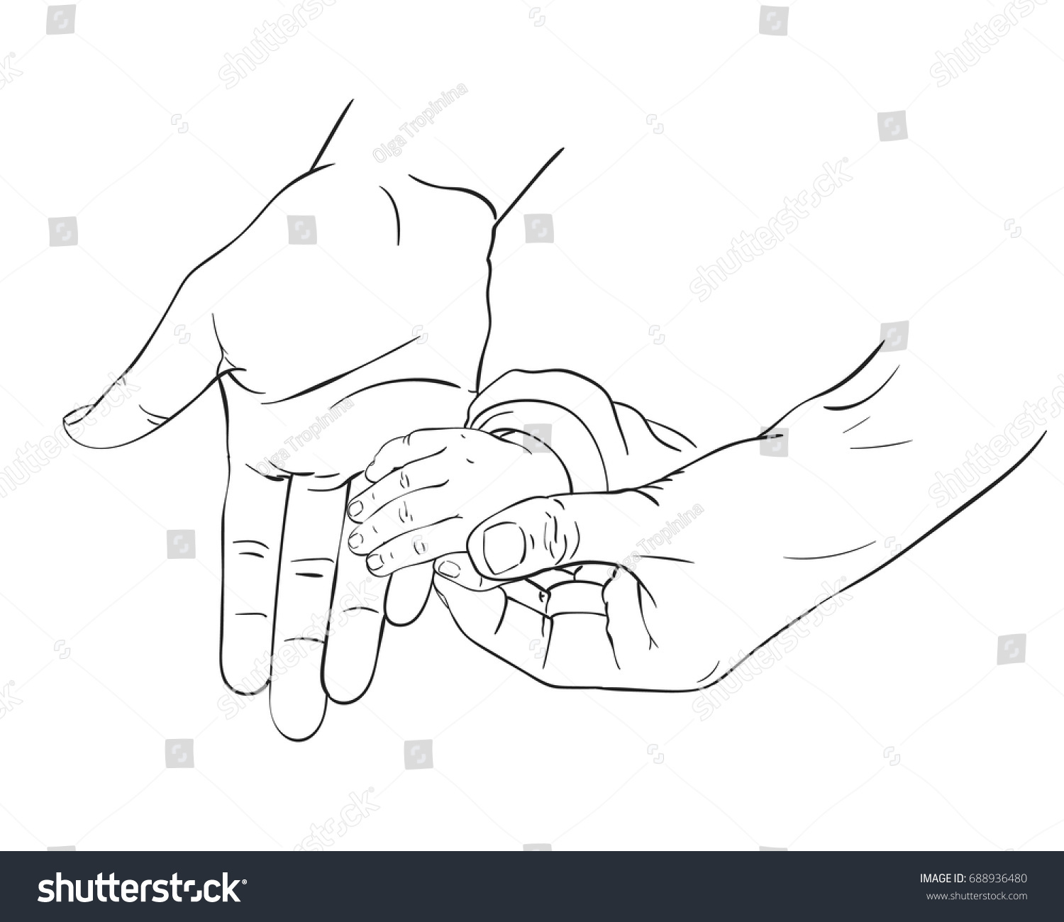 Line Art Sketch Mother Hands Holding Stock Vector (Royalty Free ...