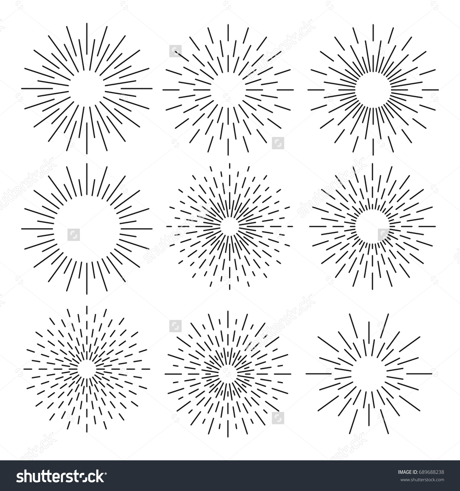 Set Sunburst Geometric Shapes Stars Light Stock Vector (Royalty Free ...