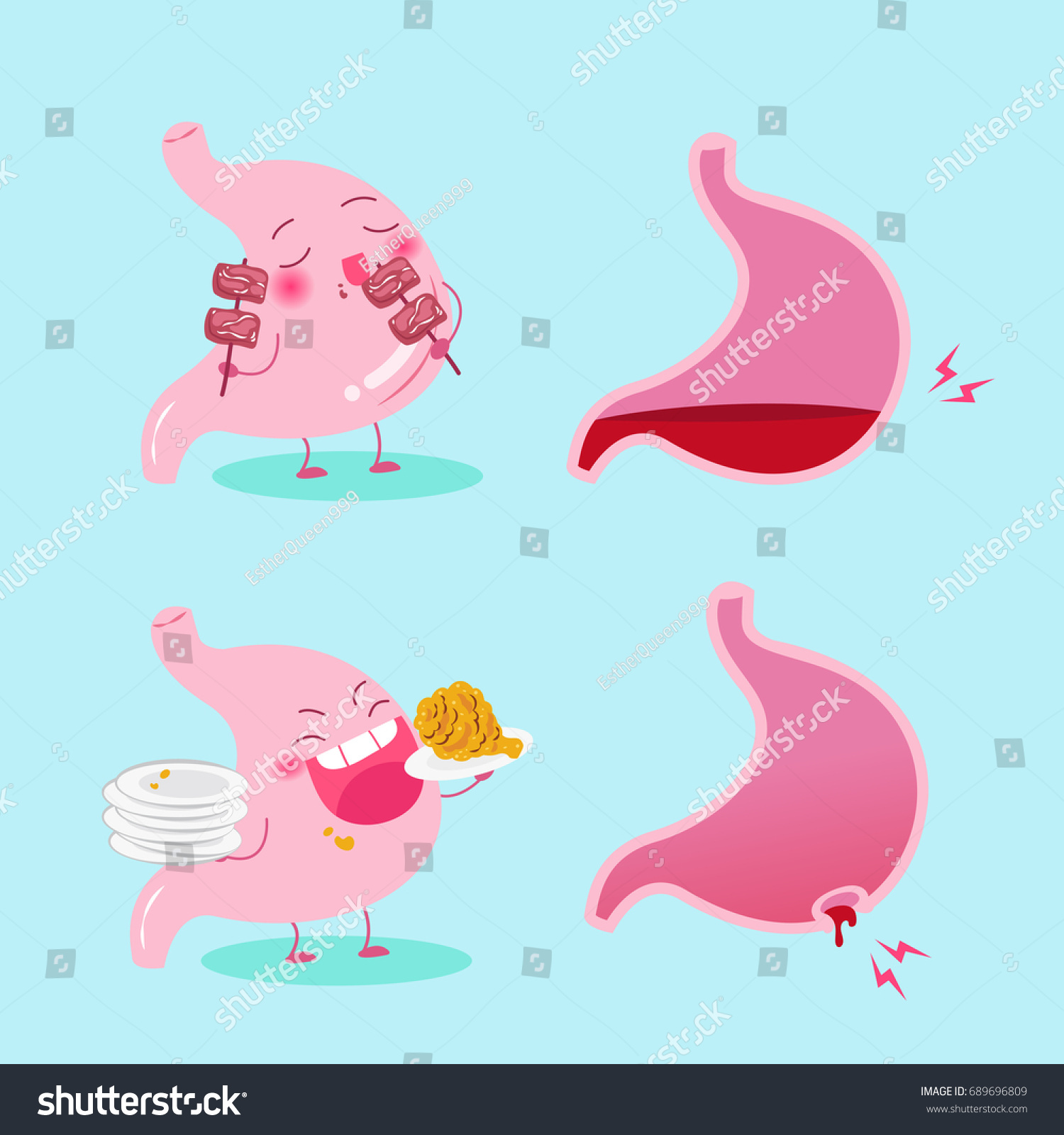 Cartoon Stomach Health Concept On Blue Stock Illustration 689696809 ...