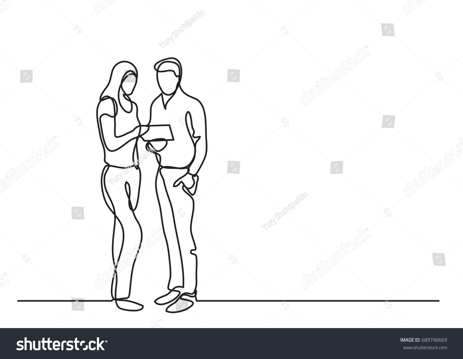 Continuous Line Drawing Man Woman Discussing Stock Vector Royalty Free