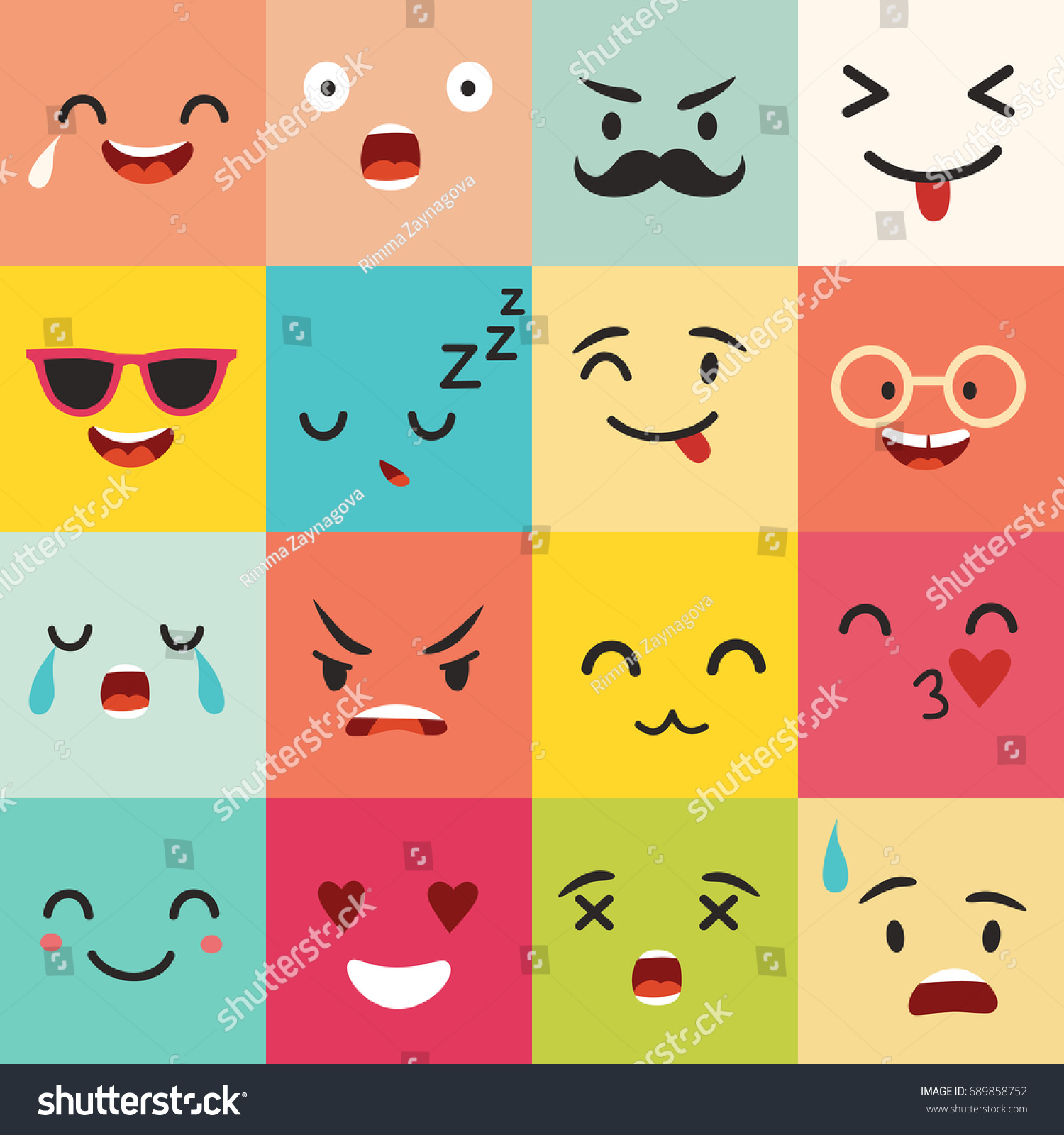 Emoticons Pattern Emoji Square Icons Cute Stock Illustration 689858752 ...