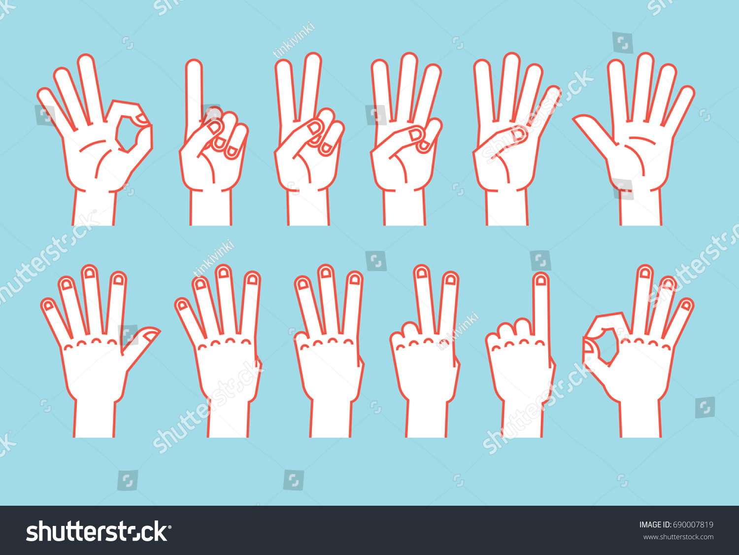 Count On Fingers Gesture Stylized Hands Stock Illustration 689245462