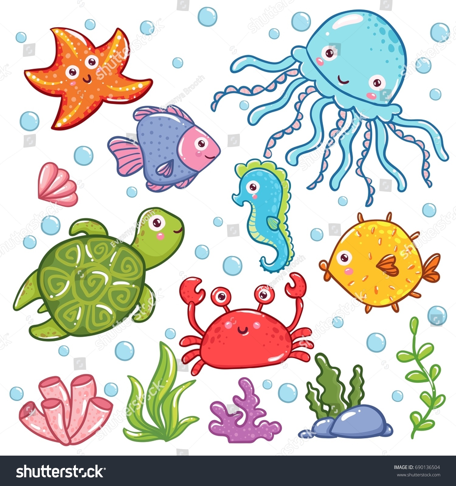 Sea Kids Cute Collection Sea Animals Stock Vector (Royalty Free ...