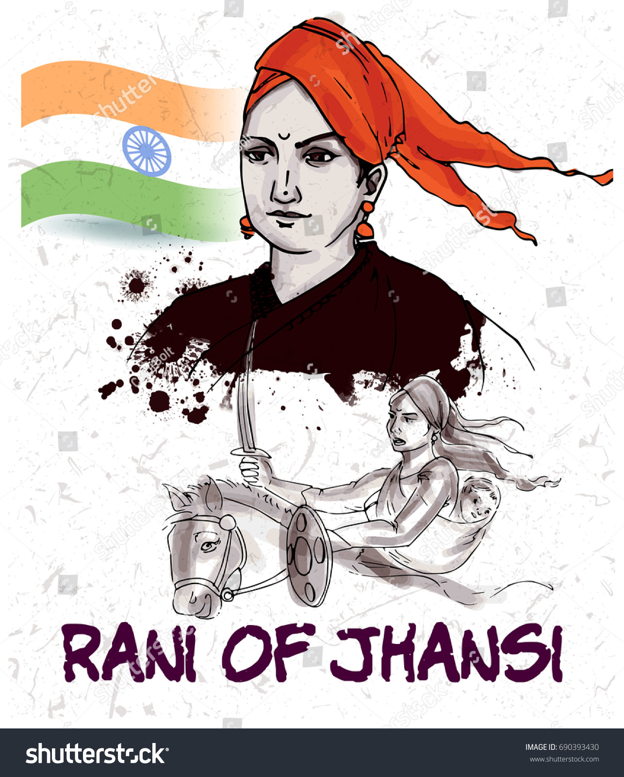 Stock Vector Painting Style Illustration Of Indian Freedom Fighter Rani Of Jhansi 690393430 