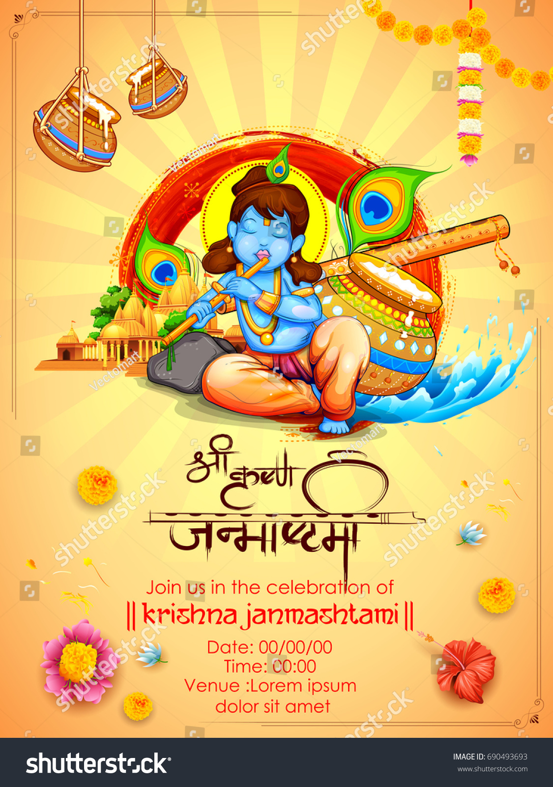 Illustration Lord Krishna Happy Janmashtami Festival Stock Vector ...