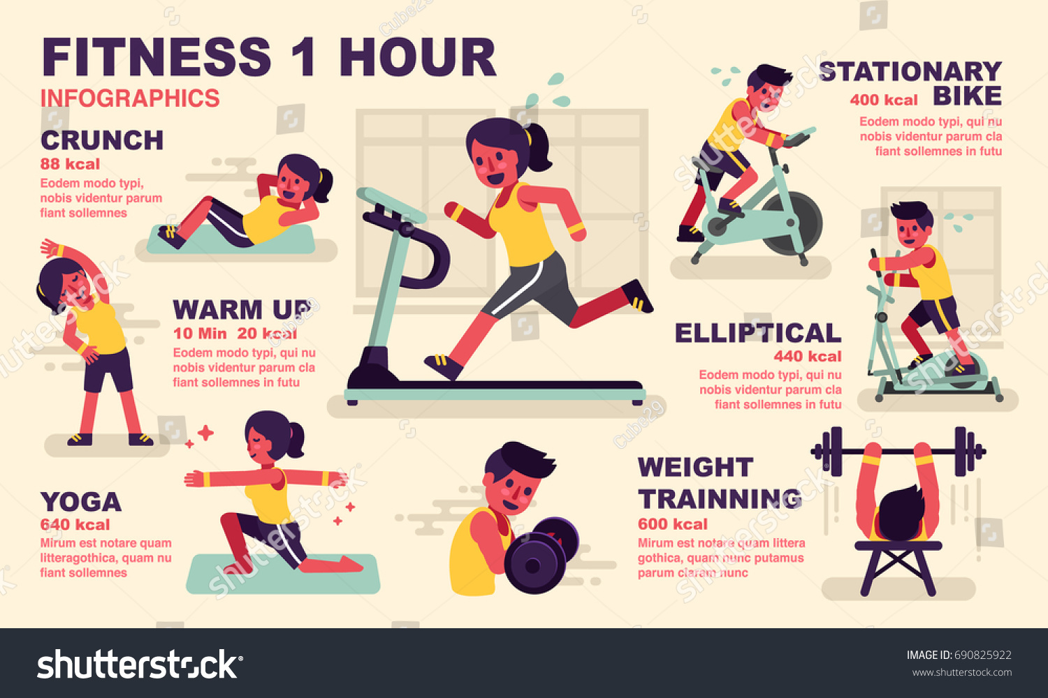 Infographic Illustration Cardio Workout 1 Hour Stock Vector (Royalty