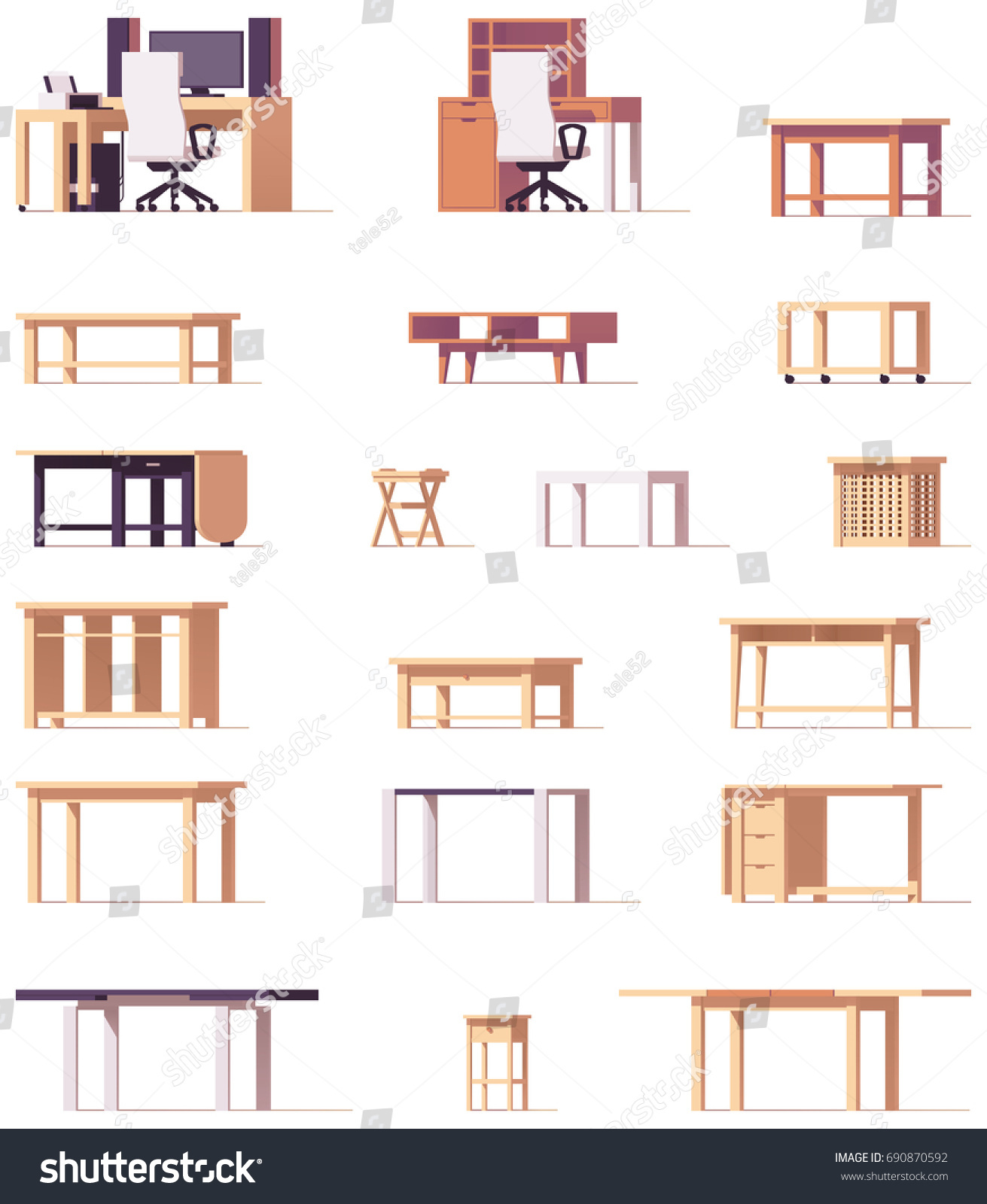 Vector Low Poly Table Desk Set Stock Vector (Royalty Free) 690870592