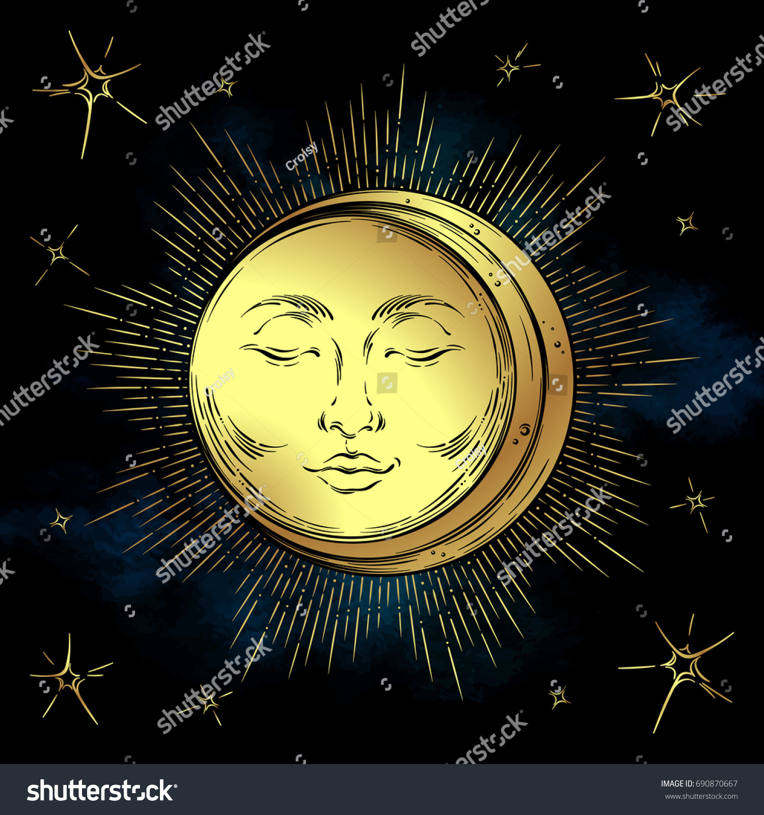 Antique Style Hand Drawn Art Golden Stock Vector (Royalty Free ...