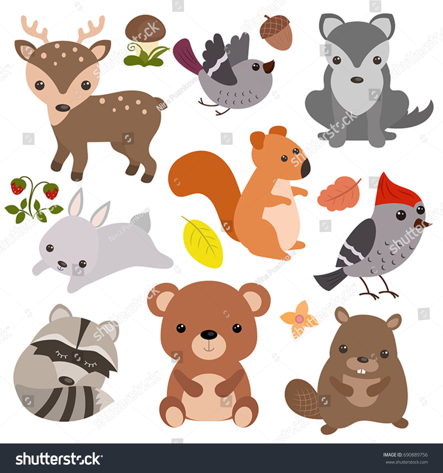 Forest Animals Vector Set Icons Illustrations Stock Vector (Royalty ...