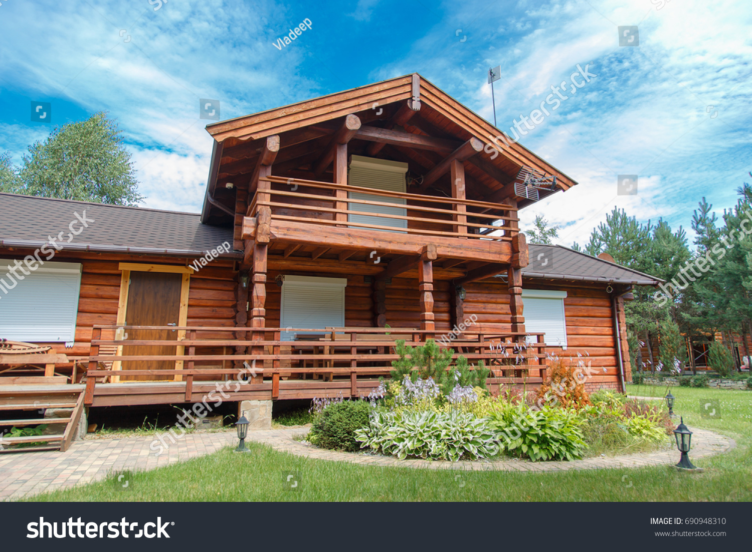 Modern Wooden House Made Logs View Stock Photo 690948310 | Shutterstock