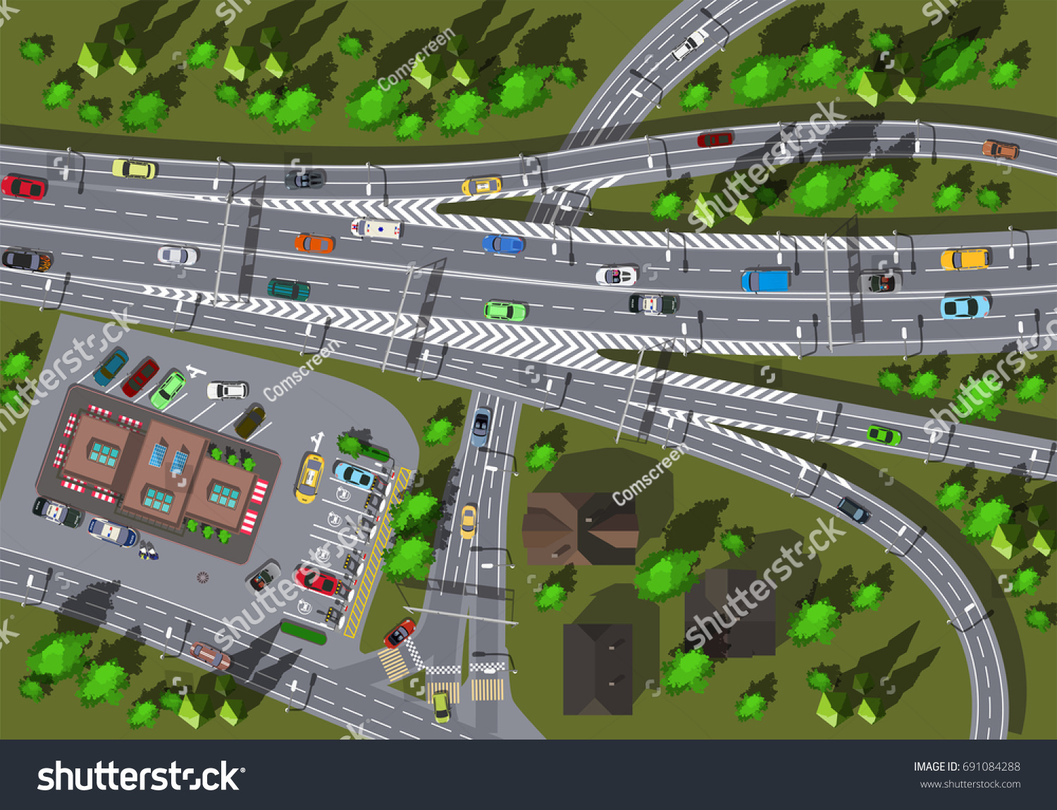 Large Highspeed Interchange Highway Store Crossroads Stock Vector ...