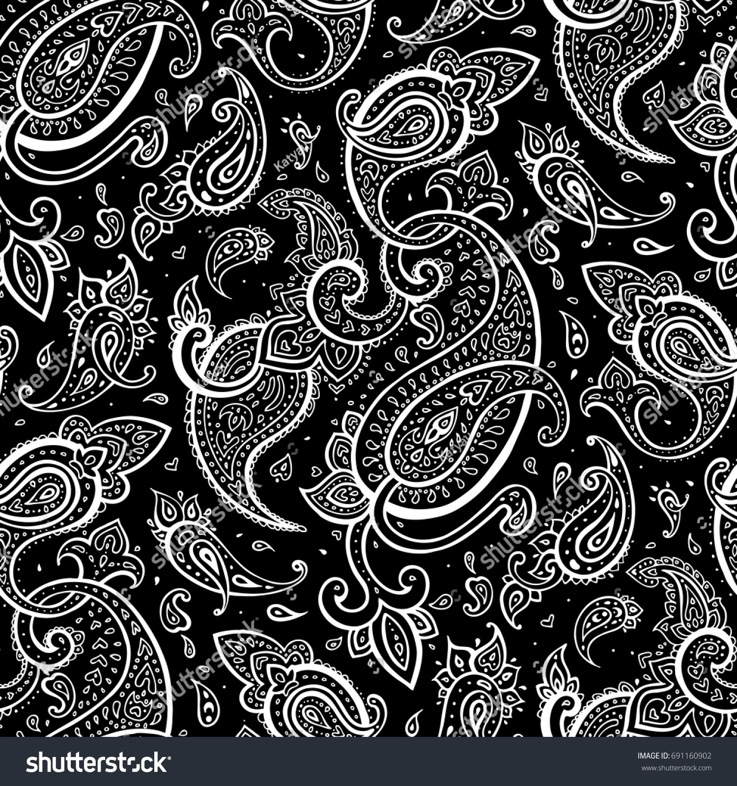 Paisley Hand Drawn Pattern Beautiful Seamless Stock Vector (Royalty ...