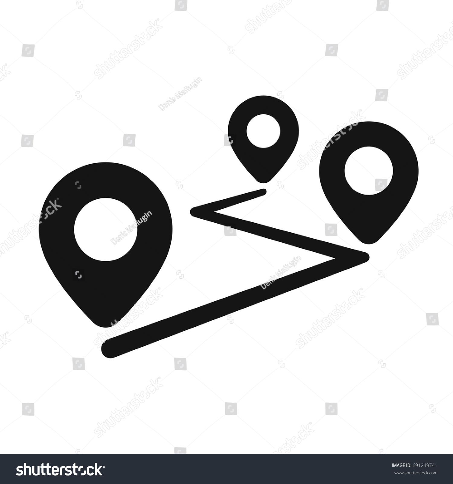 Route Location Icon Three Map Pin Stock Vector (Royalty Free) 691249741 Shu...