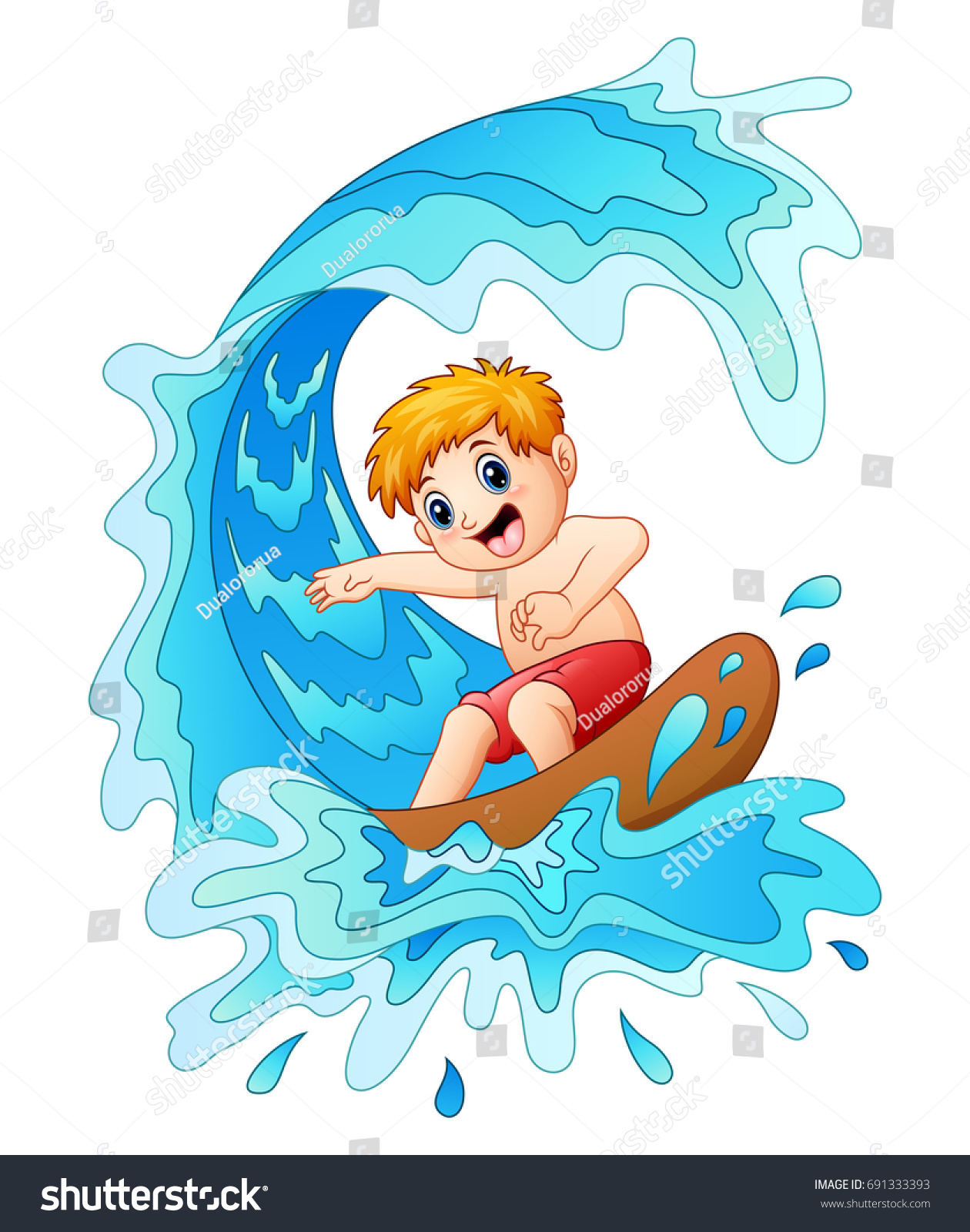 Vector Illustration Kids Play Surfing Big Stock Vector (Royalty Free ...