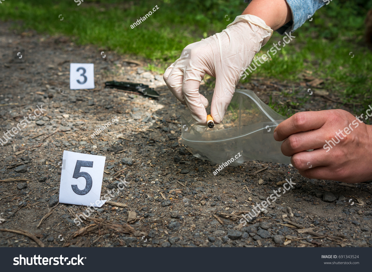 Investigator Collects Evidence Cigarette Butt Crime Stock Photo ...