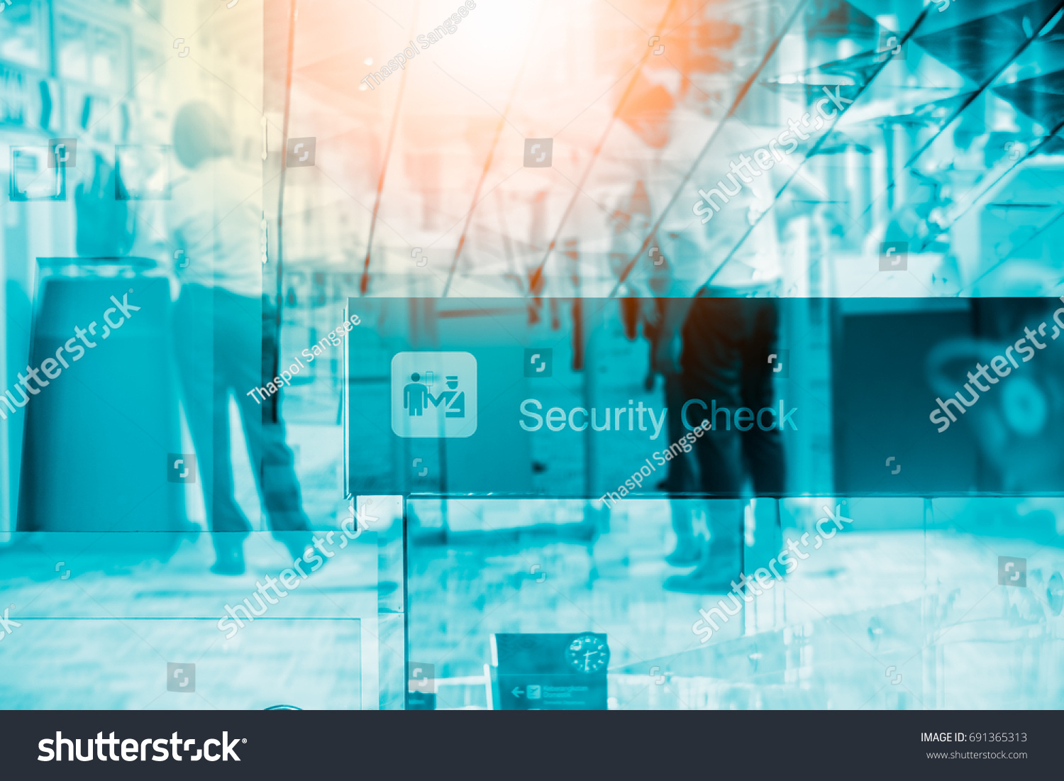 double-exposure-security-check-airport-sign-stock-photo-691365313