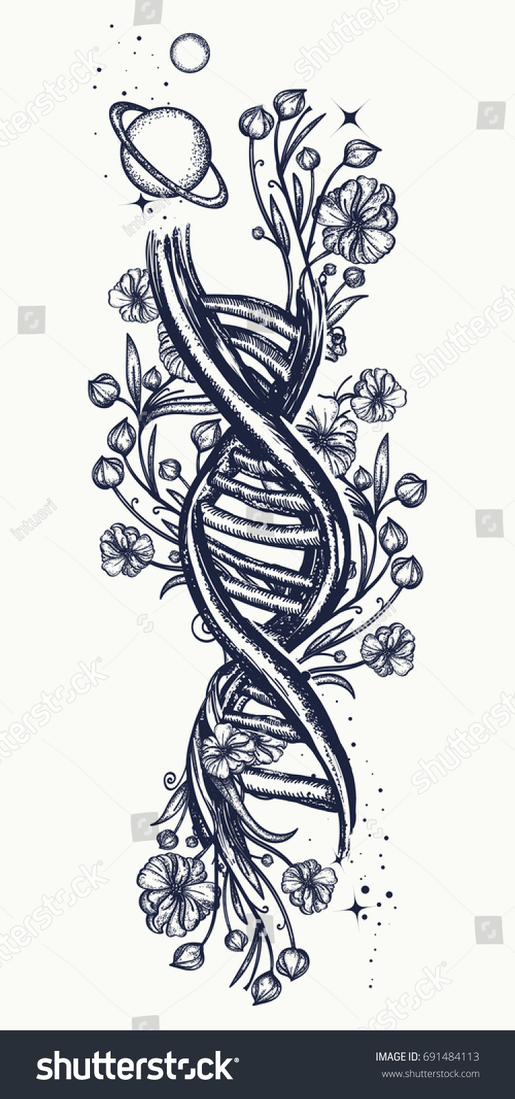 Dna Chain Art Nouveau Flowers Tattoo Stock Vector (Royalty Free ...