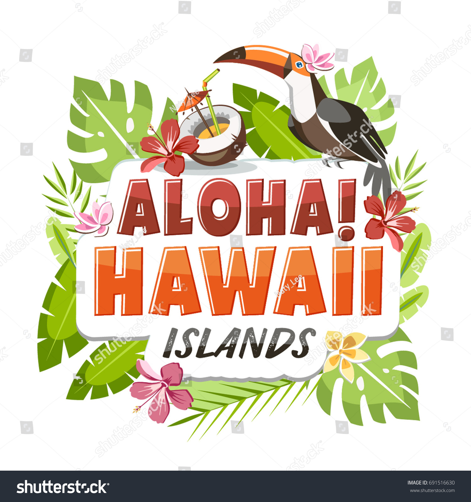 Aloha Hawaii Sticker Header Lettering Toucan Stock Vector (Royalty Free ...