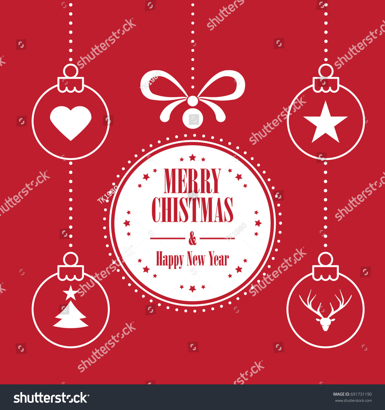 Various Hanging Christmas Ornaments Text Merry Stock Vector (Royalty ...