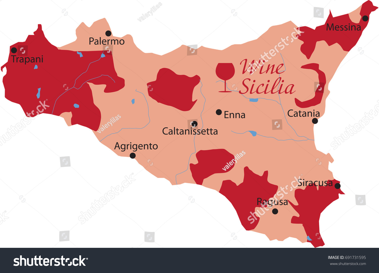 Wine Map Sicilia Stock Vector (Royalty Free) 691731595 | Shutterstock