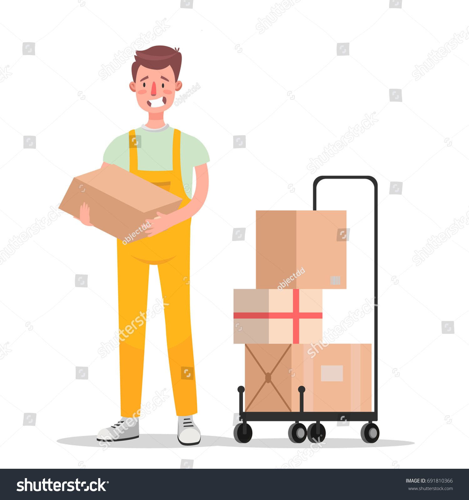 Delivery Man Cartoon Character Cartons Box Stock Vector (Royalty Free ...