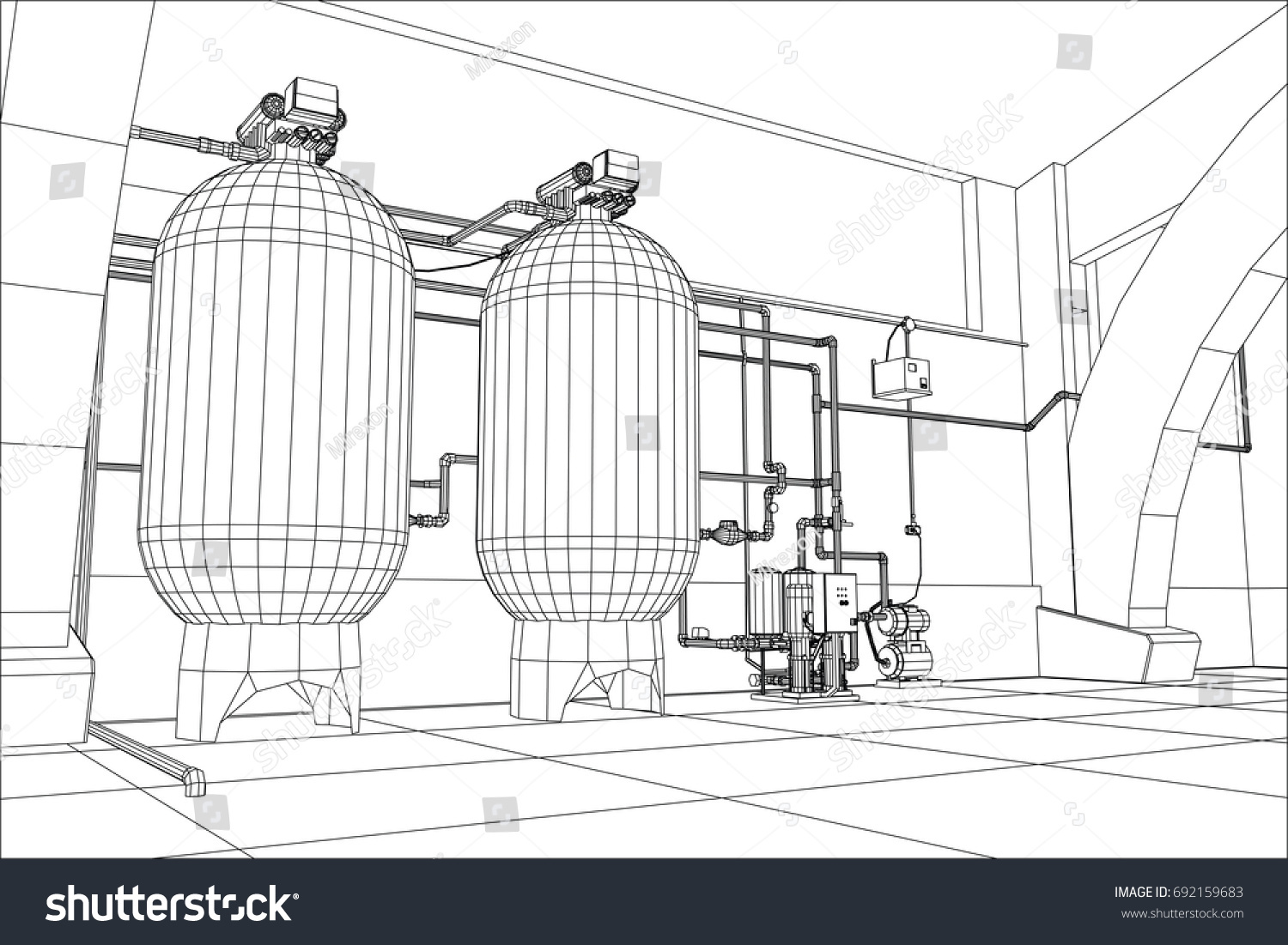 Water Purification Station Industrial Equipment Tracing Stock Vector ...