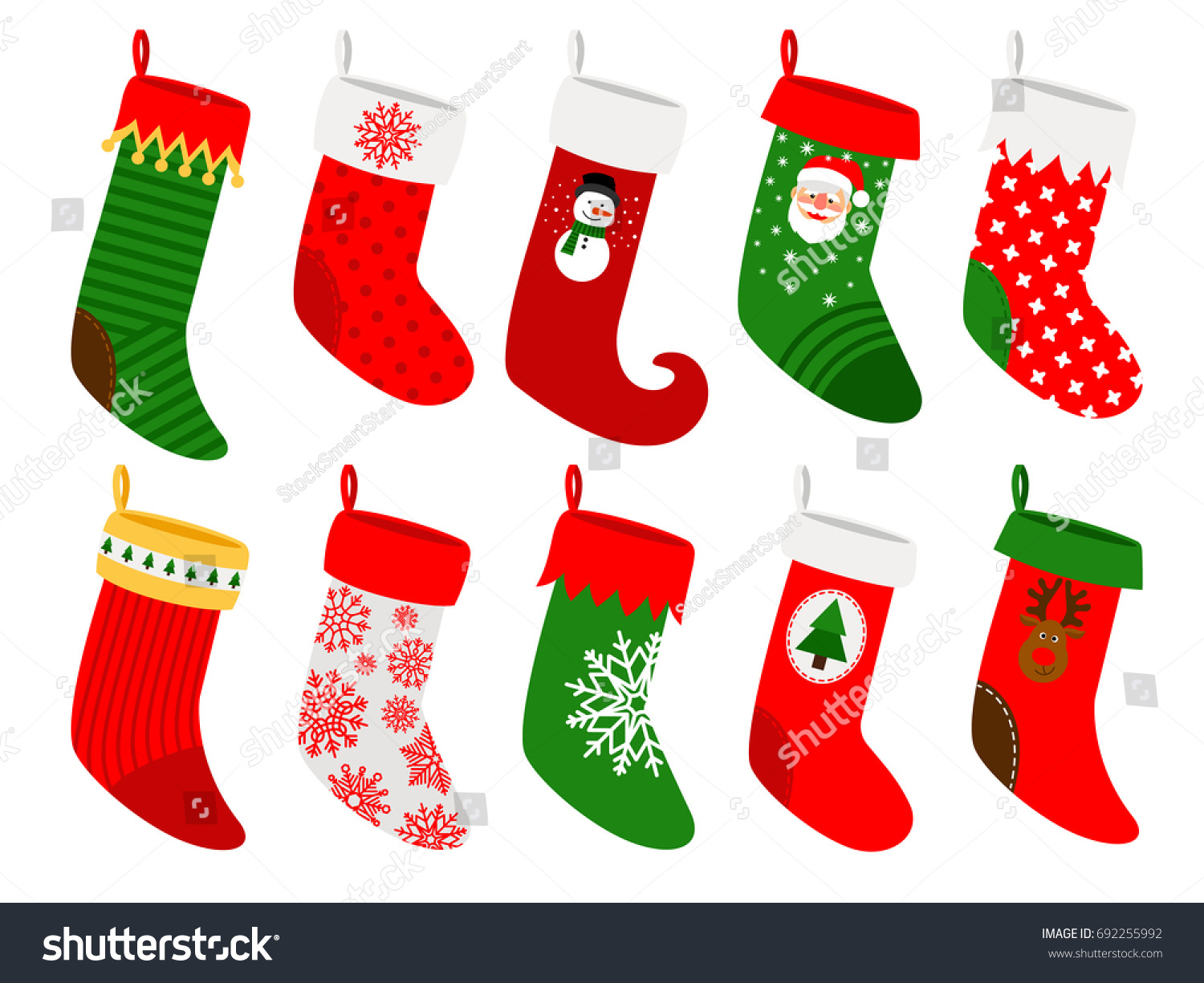Christmas Socks Striped Hanging Stockings Snowflakes: стоковая иллюстрация,...