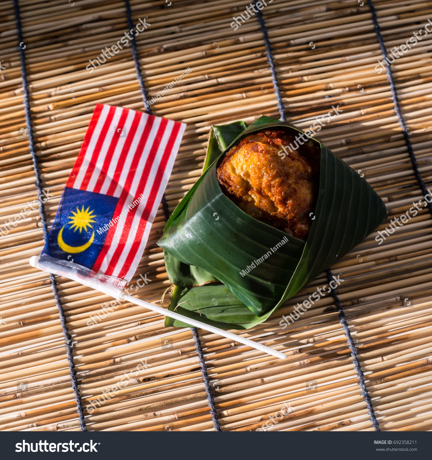 Nasi Lemak Wrapped Banana Leaf Malaysian Stock Photo