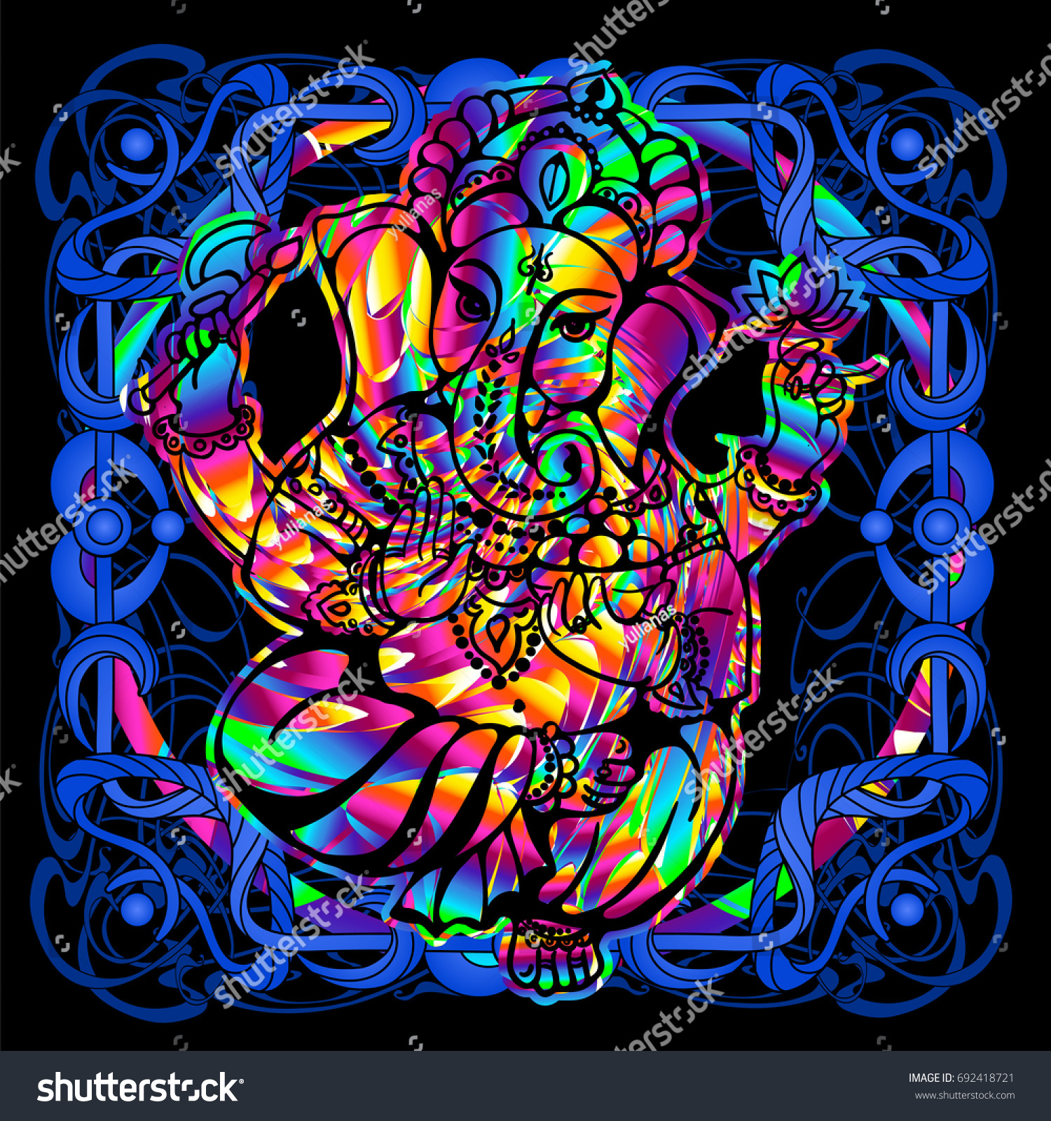 Lord Ganesha Psychedelic Painting Retro Style Stock Vector (Royalty ...