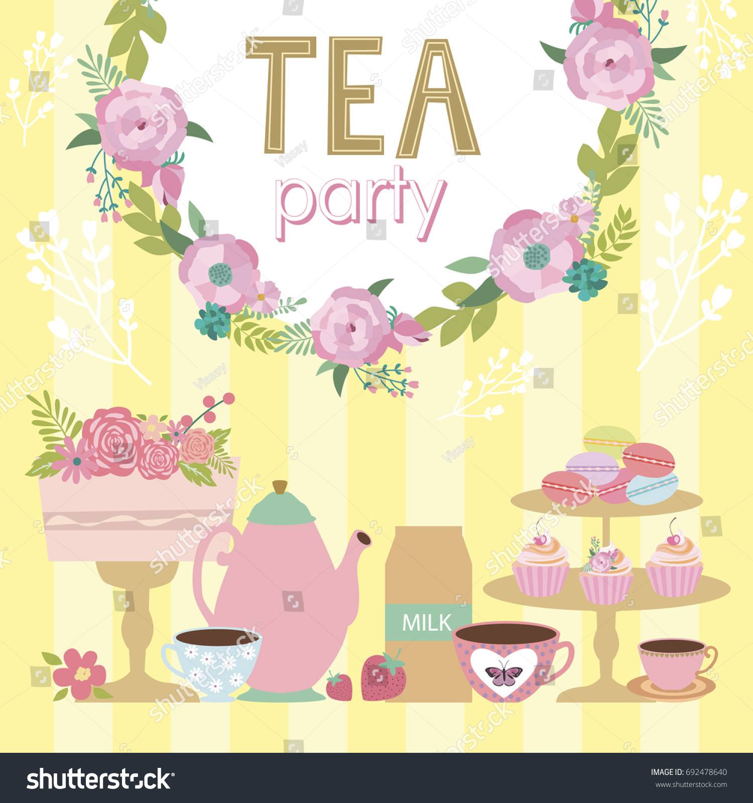 Tea Party Invitation Card Vector Illustration Stock Vector (Royalty ...