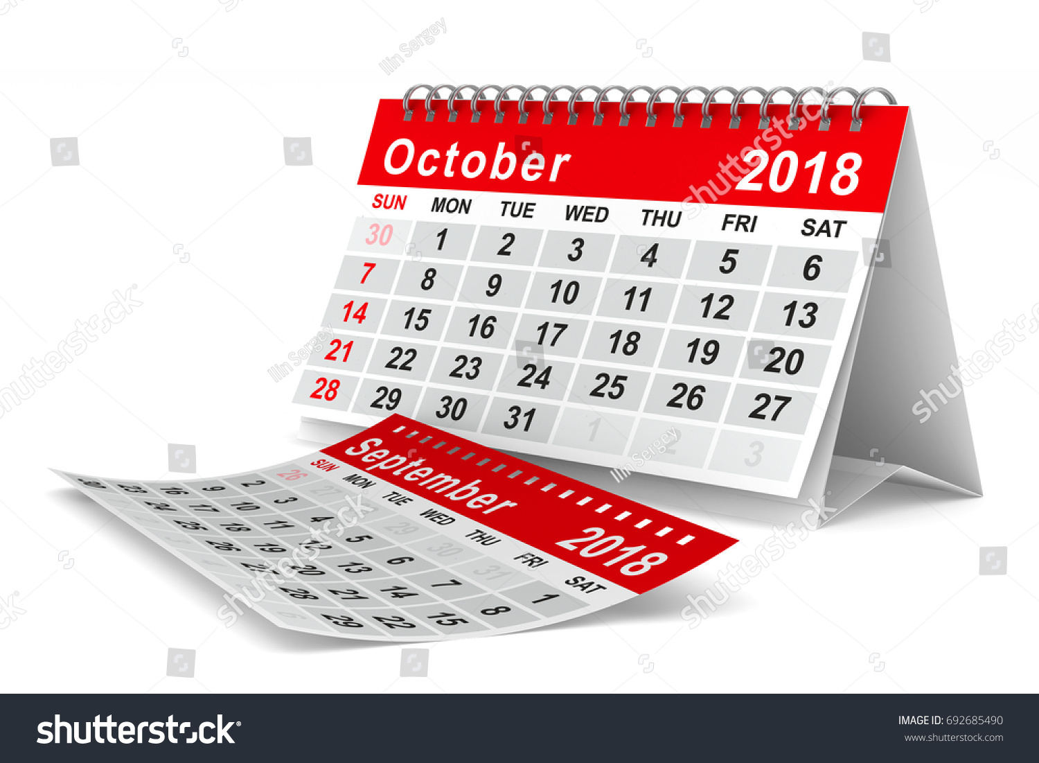 2018 Year Calendar October Isolated 3d Stock Illustration 692685490 