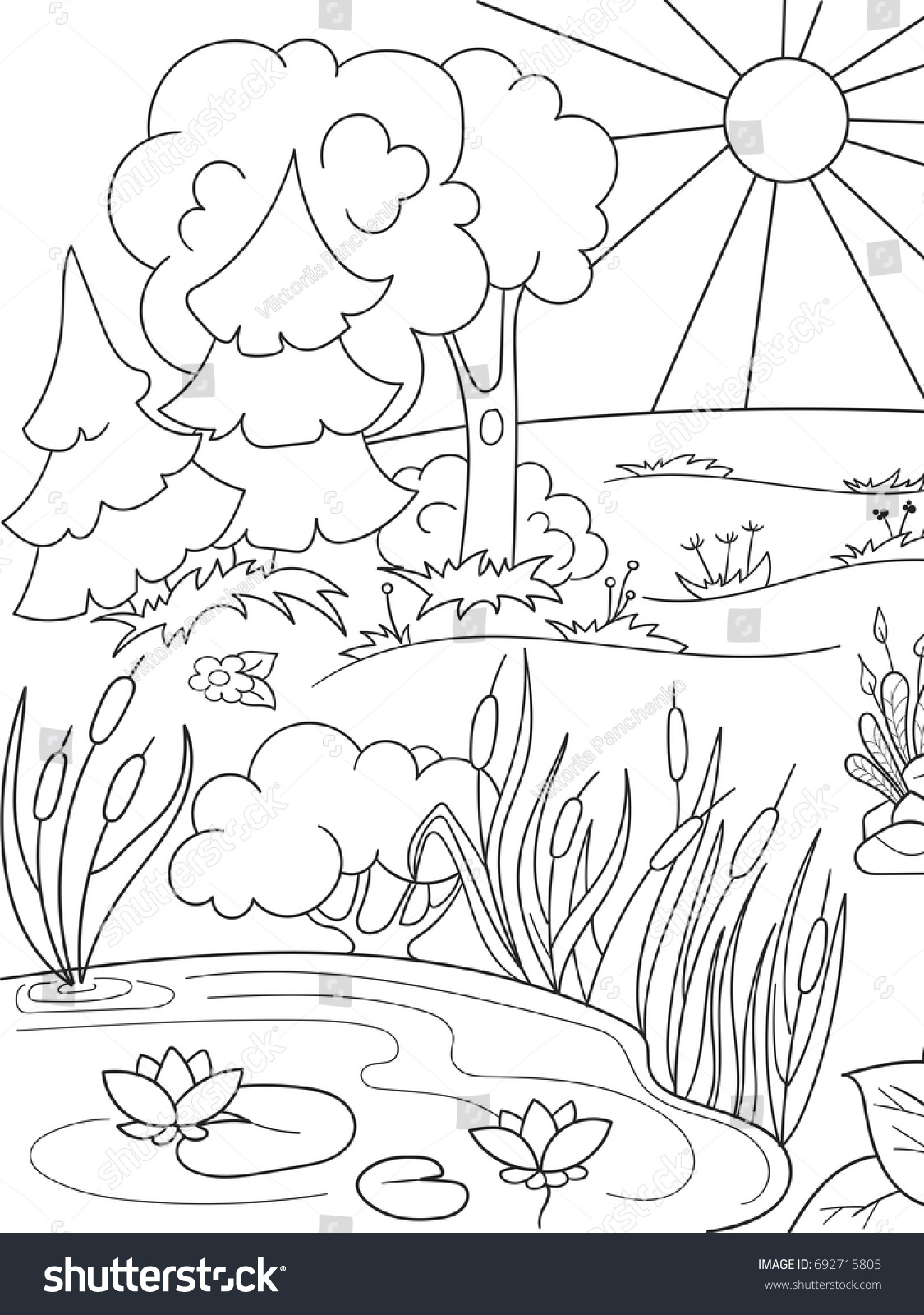 Cartoon Coloring Book Black White Nature Stock Illustration 692715805 ...