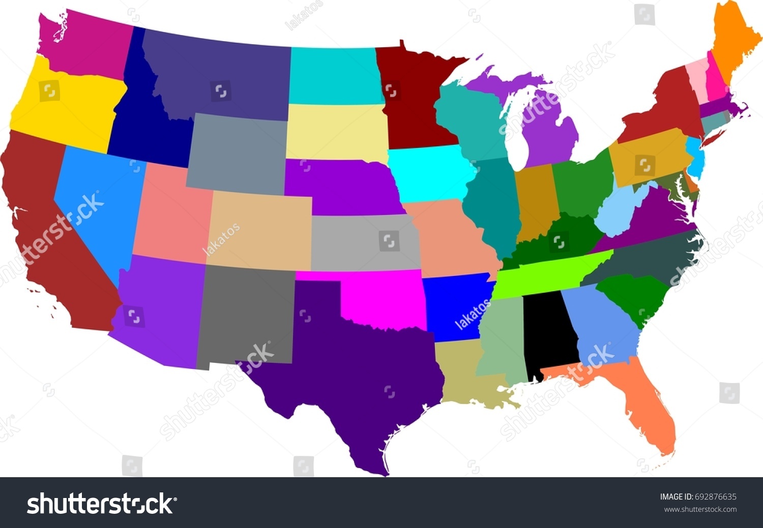 Colored Map United States America Split Stock Vector Royalty Free Stock Vector Colored Map Of The United States Of America Split Into Individual States Continental States Only 692876635