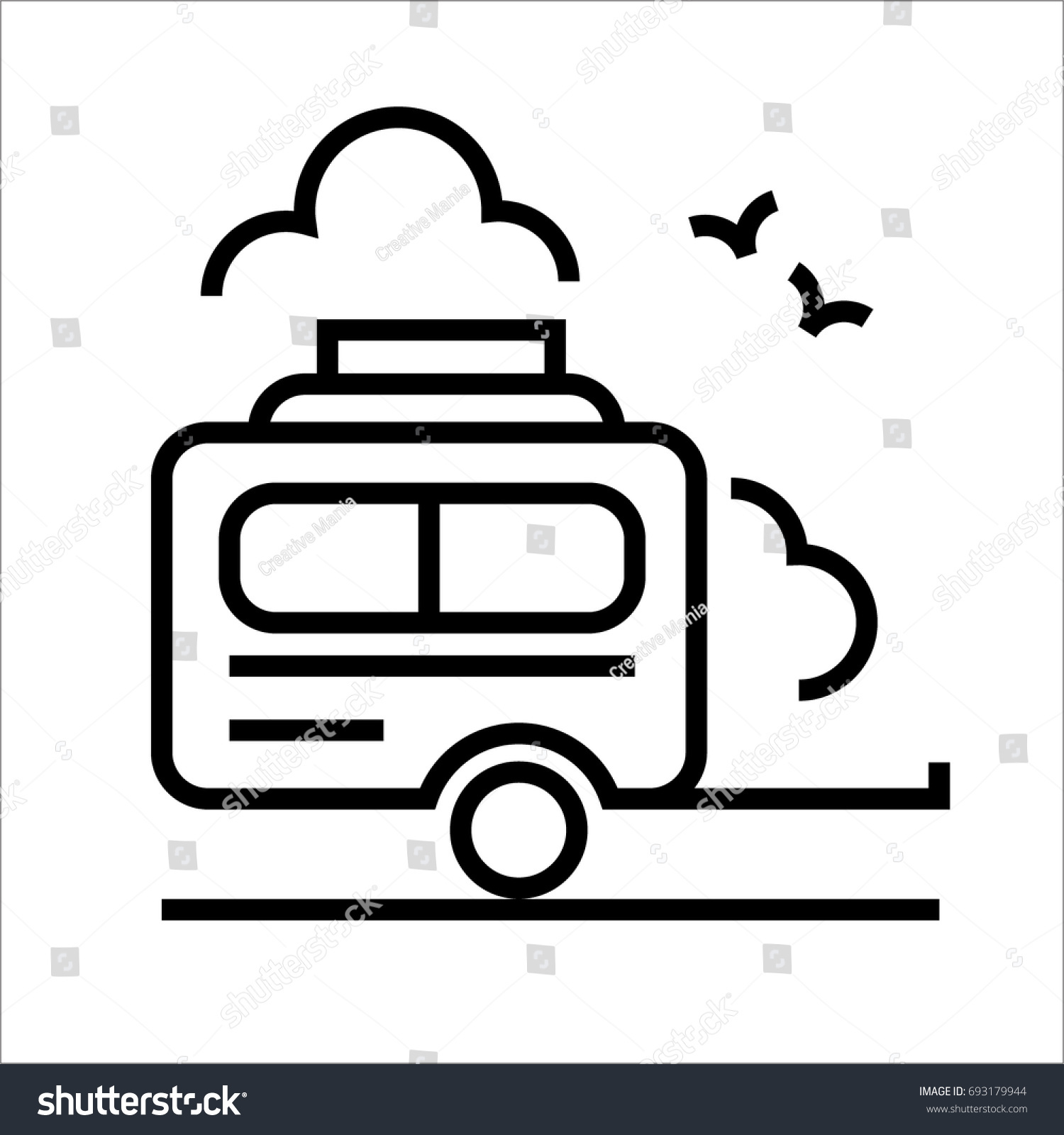 Caravan Black White Outline Icon Stock Vector (Royalty Free) 693179944 ...