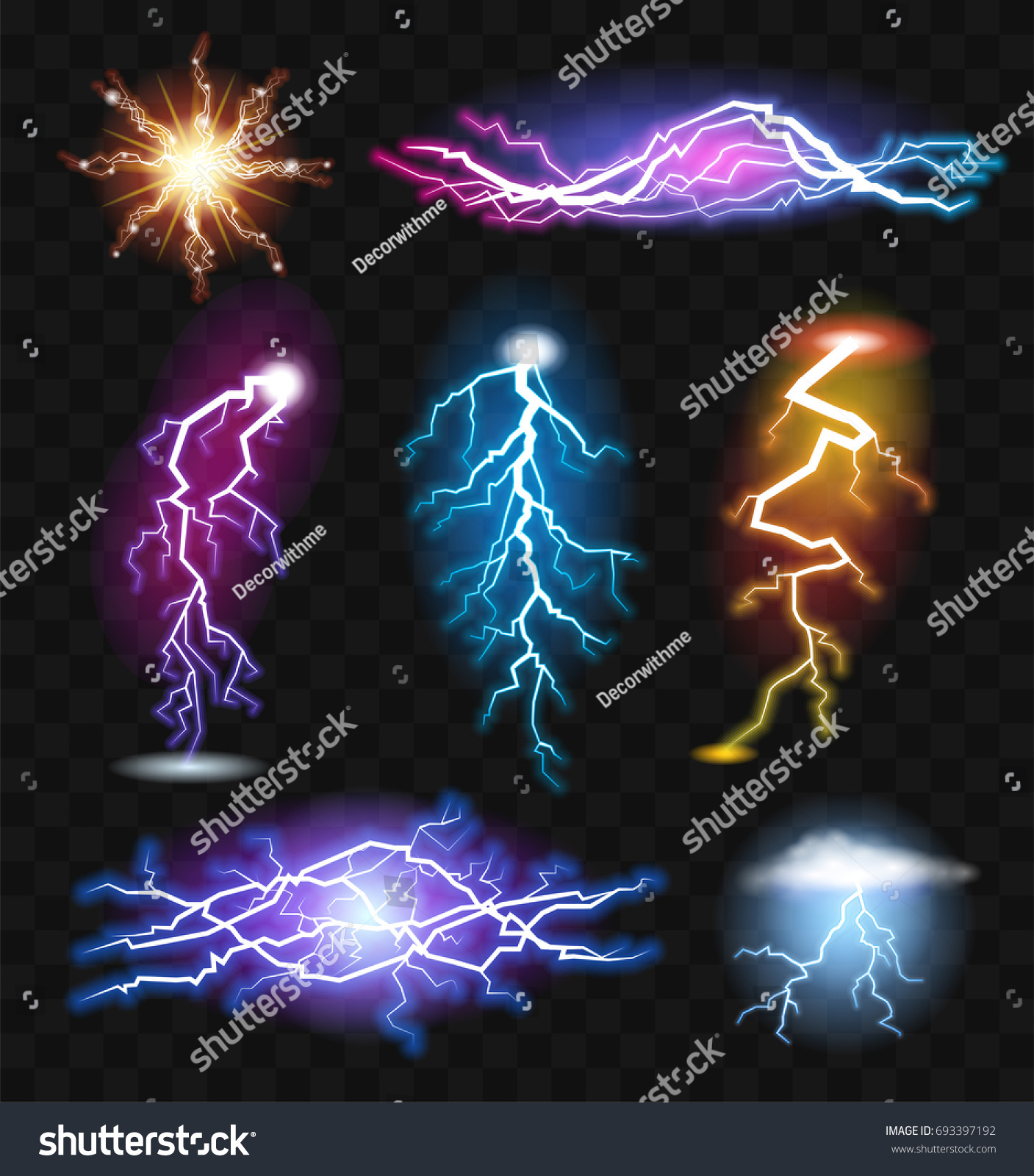 Lightning Effects Realistic Modern Vector Set Stock Vector (Royalty ...