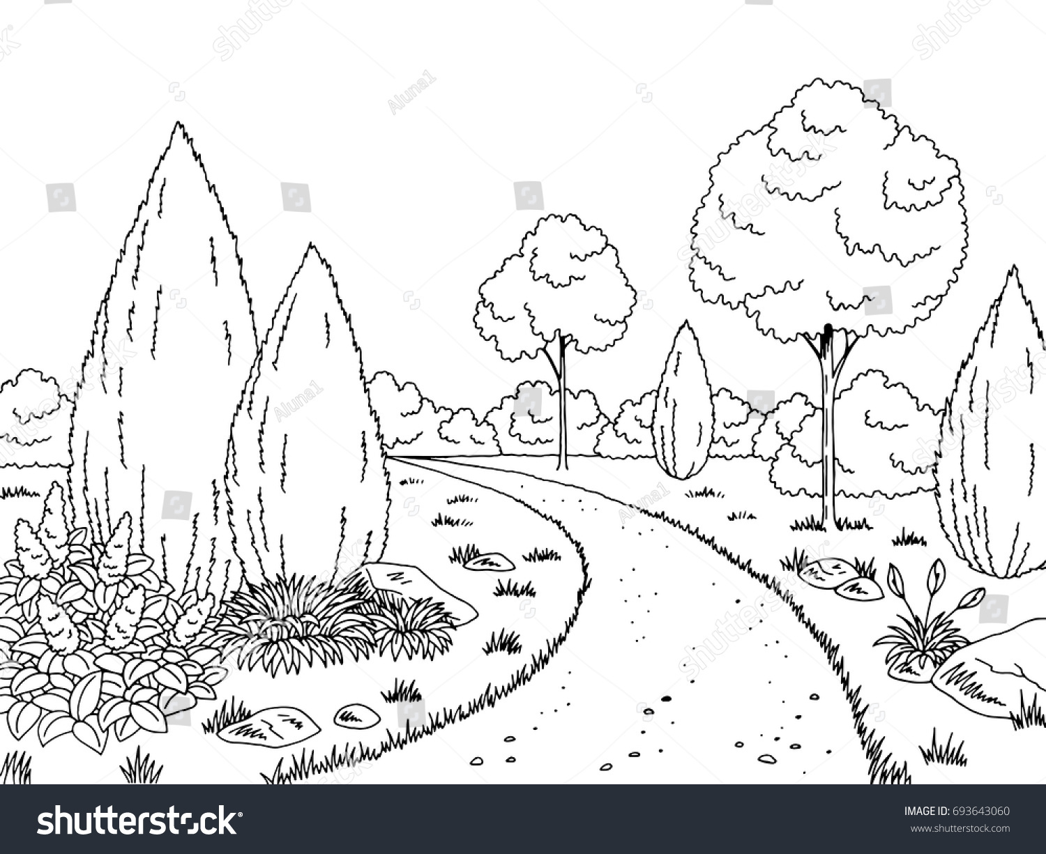 Garden Graphic Black White Landscape Sketch Stock Vector (Royalty Free ...